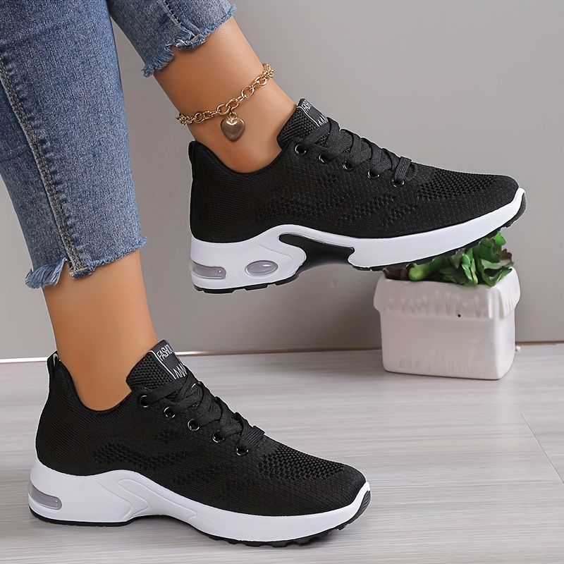 womens air cushion sports shoes comfortable lace up knitted low top running sneakers outdoor athletic shoes details 0
