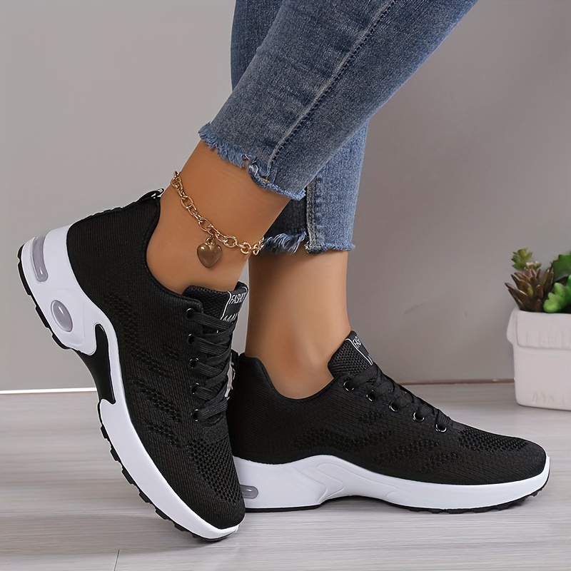 womens air cushion sports shoes comfortable lace up knitted low top running sneakers outdoor athletic shoes details 1