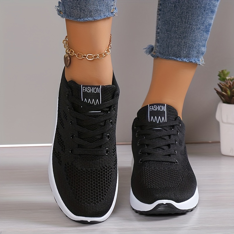 womens air cushion sports shoes comfortable lace up knitted low top running sneakers outdoor athletic shoes details 2