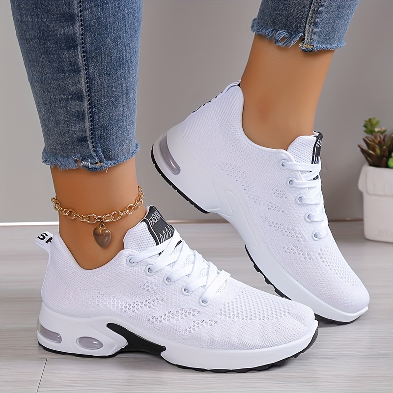 womens air cushion sports shoes comfortable lace up knitted low top running sneakers outdoor athletic shoes details 3