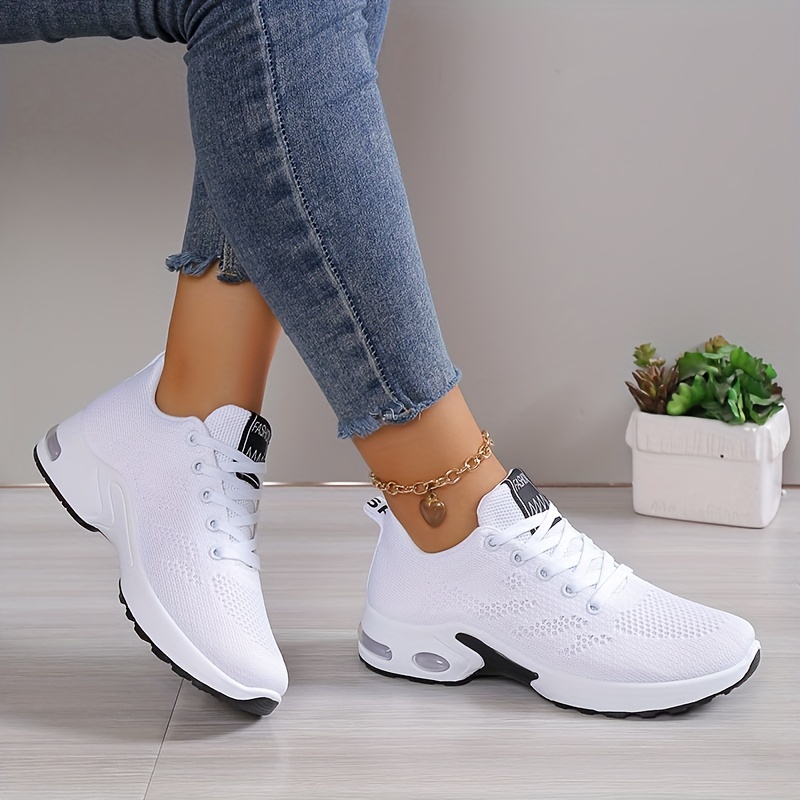 womens air cushion sports shoes comfortable lace up knitted low top running sneakers outdoor athletic shoes details 4