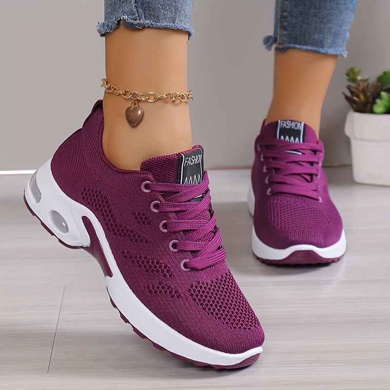 womens air cushion sports shoes comfortable lace up knitted low top running sneakers outdoor athletic shoes details 5