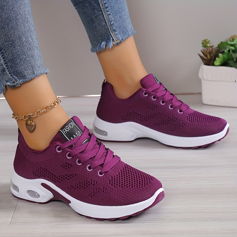 womens air cushion sports shoes comfortable lace up knitted low top running sneakers outdoor athletic shoes details 6