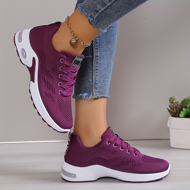 womens air cushion sports shoes comfortable lace up knitted low top running sneakers outdoor athletic shoes details 7