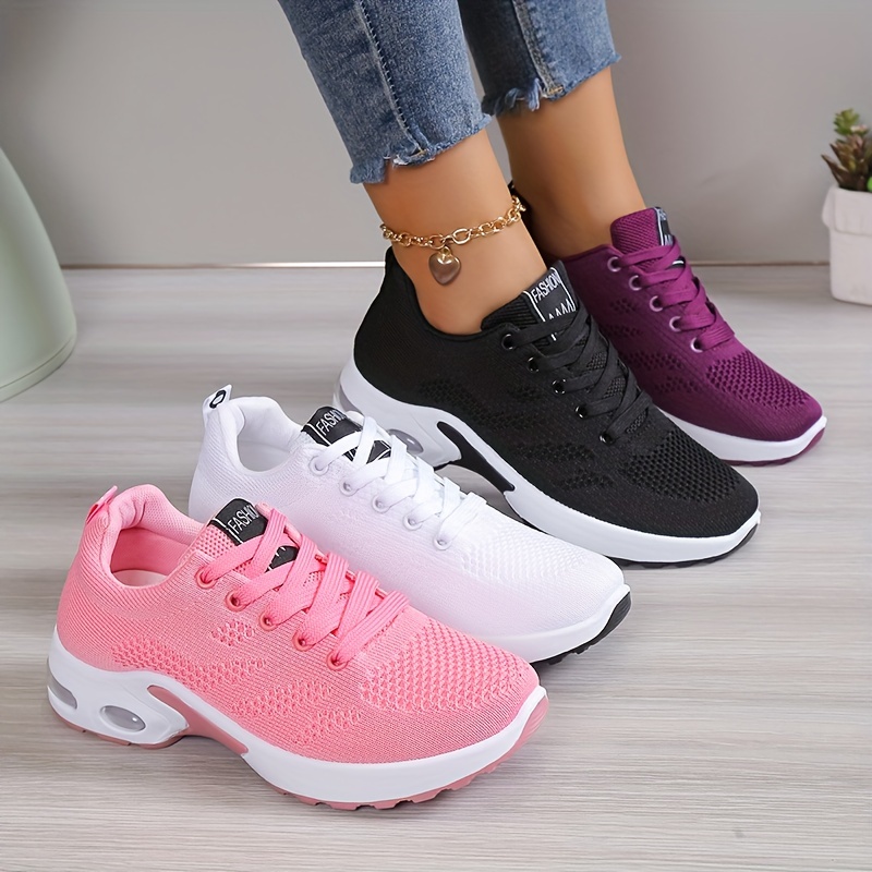 womens air cushion sports shoes comfortable lace up knitted low top running sneakers outdoor athletic shoes details 9