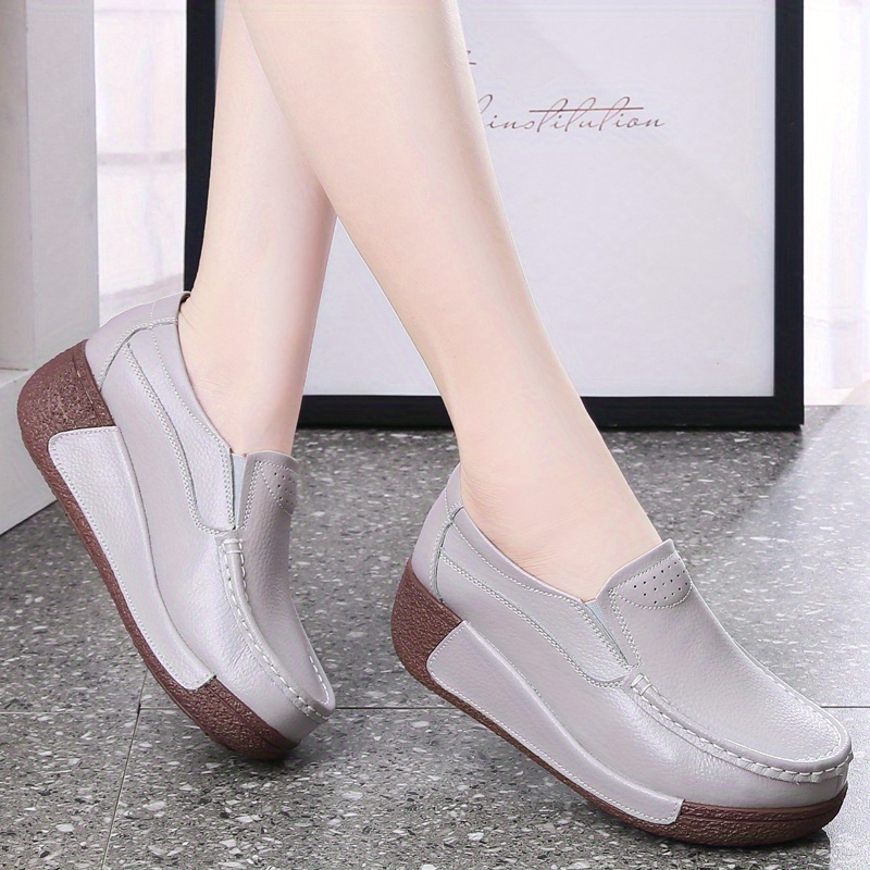 womens solid color platform sneakers slip on low top round toe lightweight pastry wedge shoes comfy womens shoes details 2