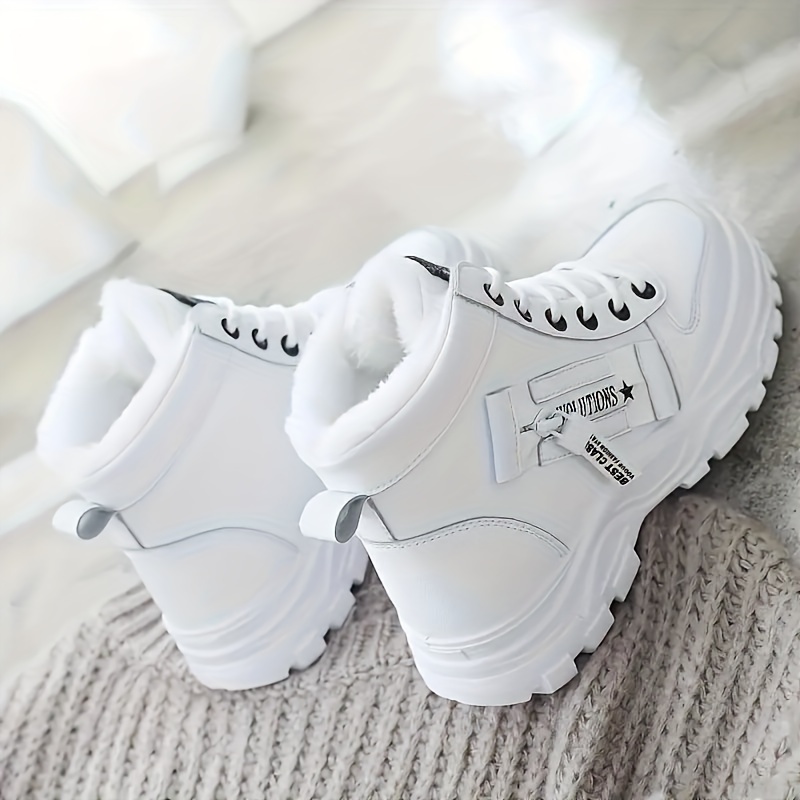 womens winter high top sneakers casual lace up plush lined boots comfortable side zipper short boots details 0