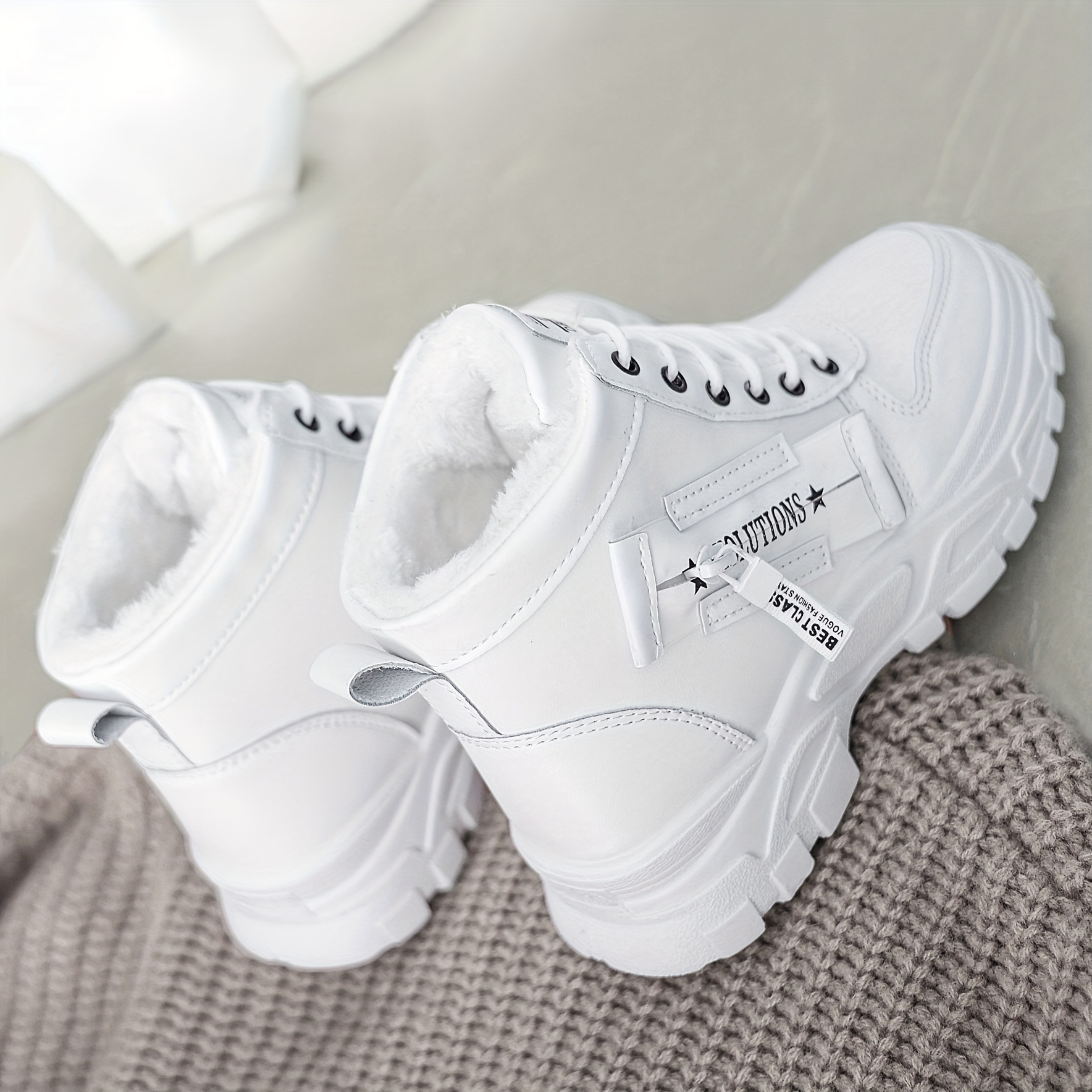 womens winter high top sneakers casual lace up plush lined boots comfortable side zipper short boots details 8