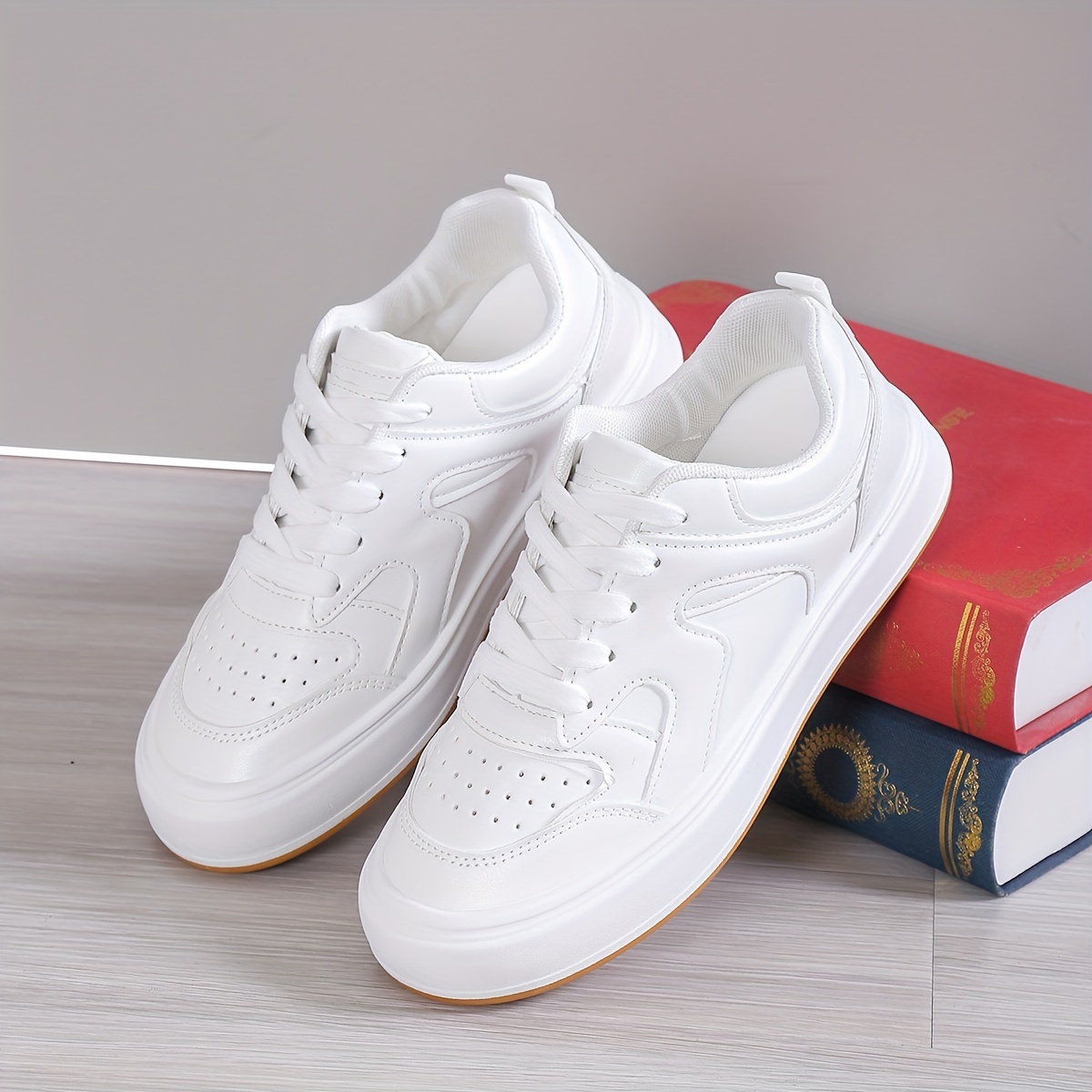 womens colorblock skate shoes versatile low top lace up sports shoes casual flat sneakers details 4