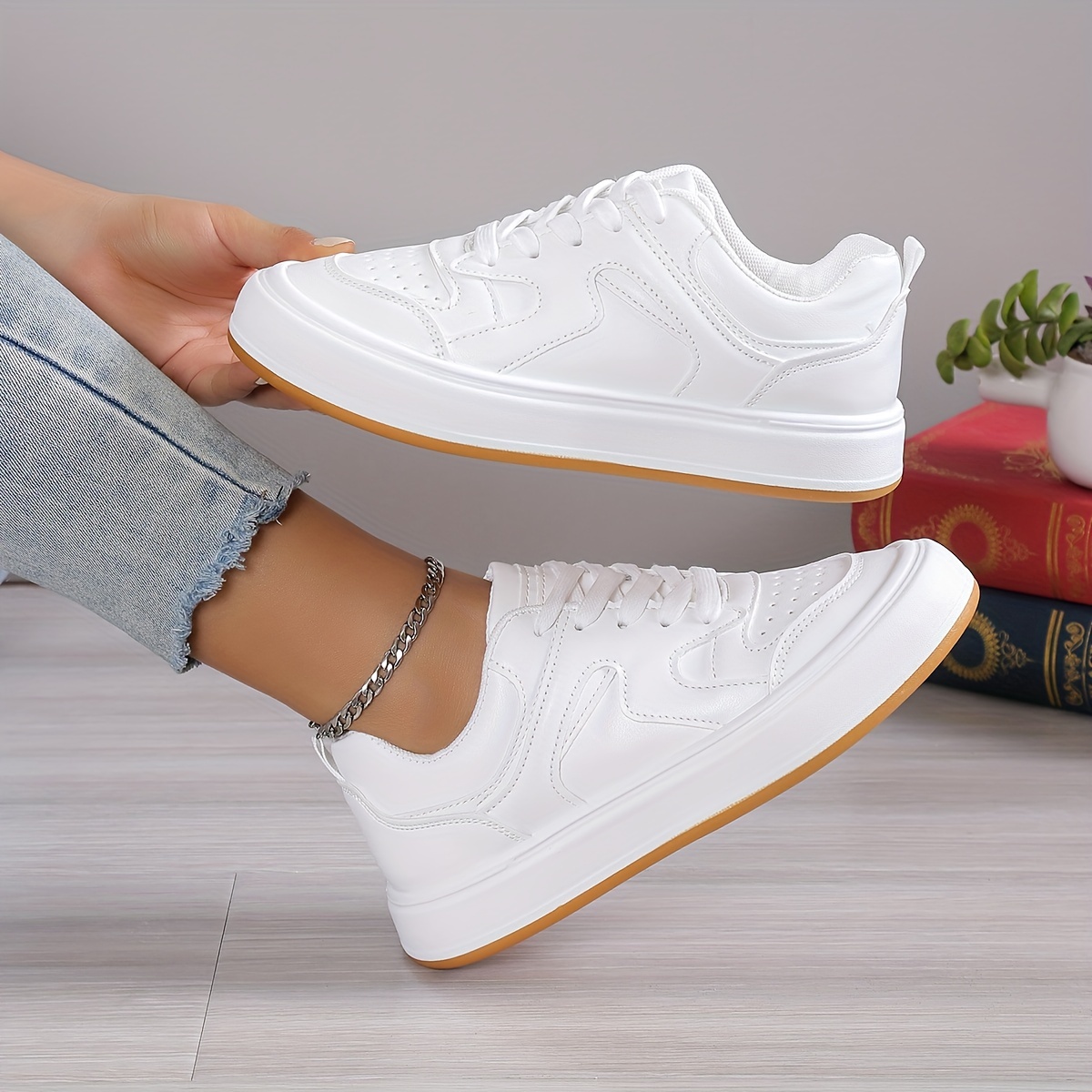 womens colorblock skate shoes versatile low top lace up sports shoes casual flat sneakers details 5