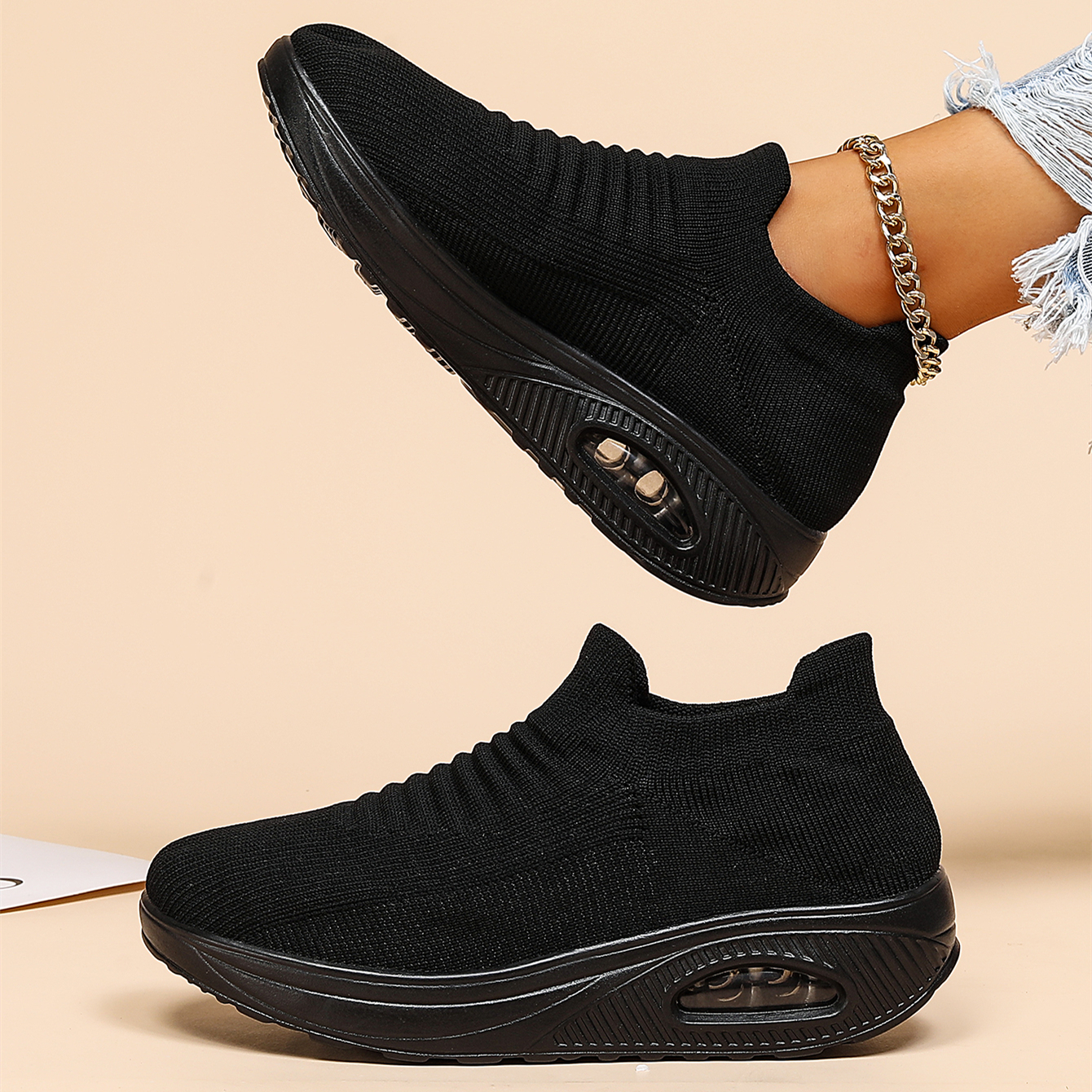 womens breathable knit sneakers lightweight low top slip on shoes womens fashion air cushion shoes details 0