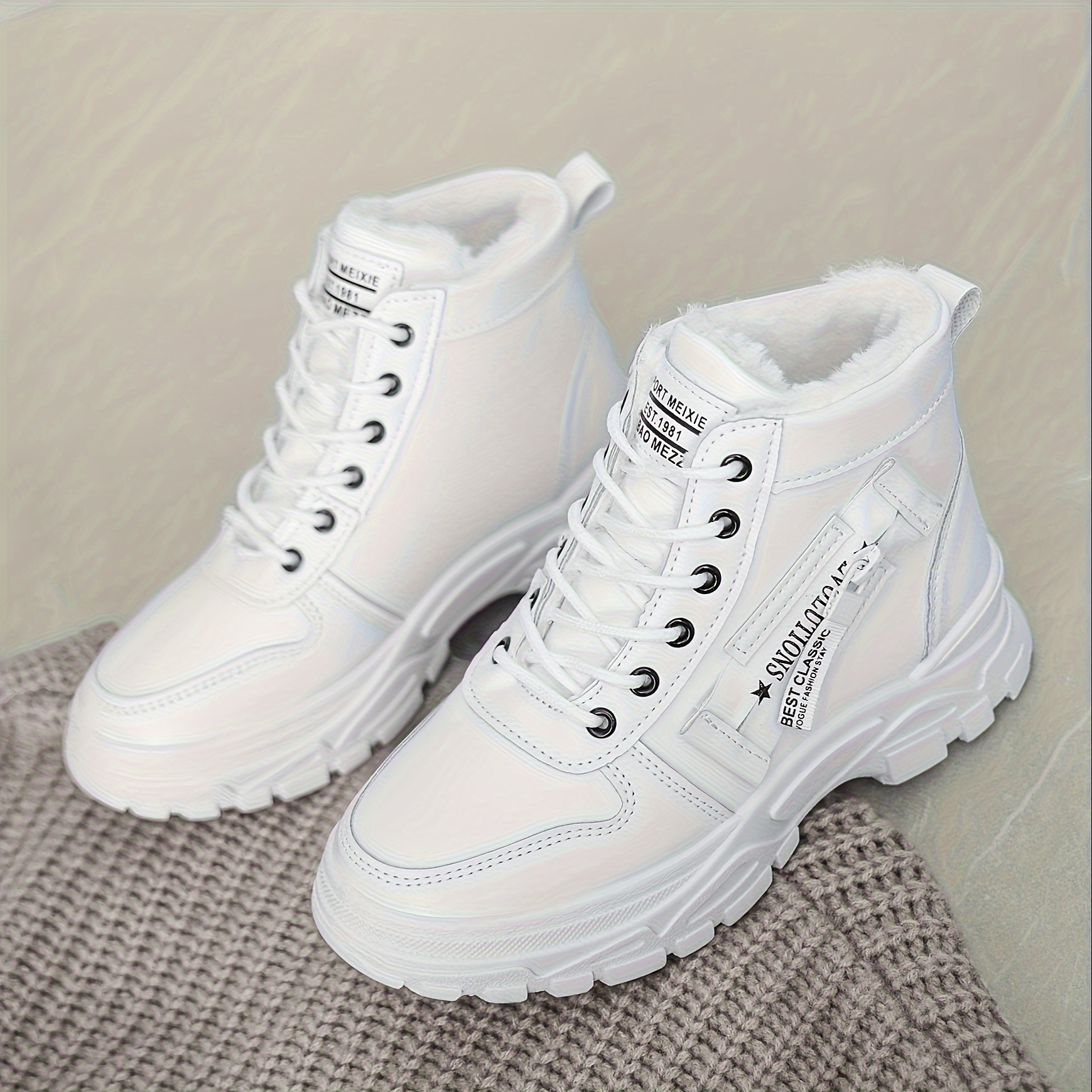 womens plush lined sneakers winter warm lace up high top ankle boots thermal outdoor shoes details 1