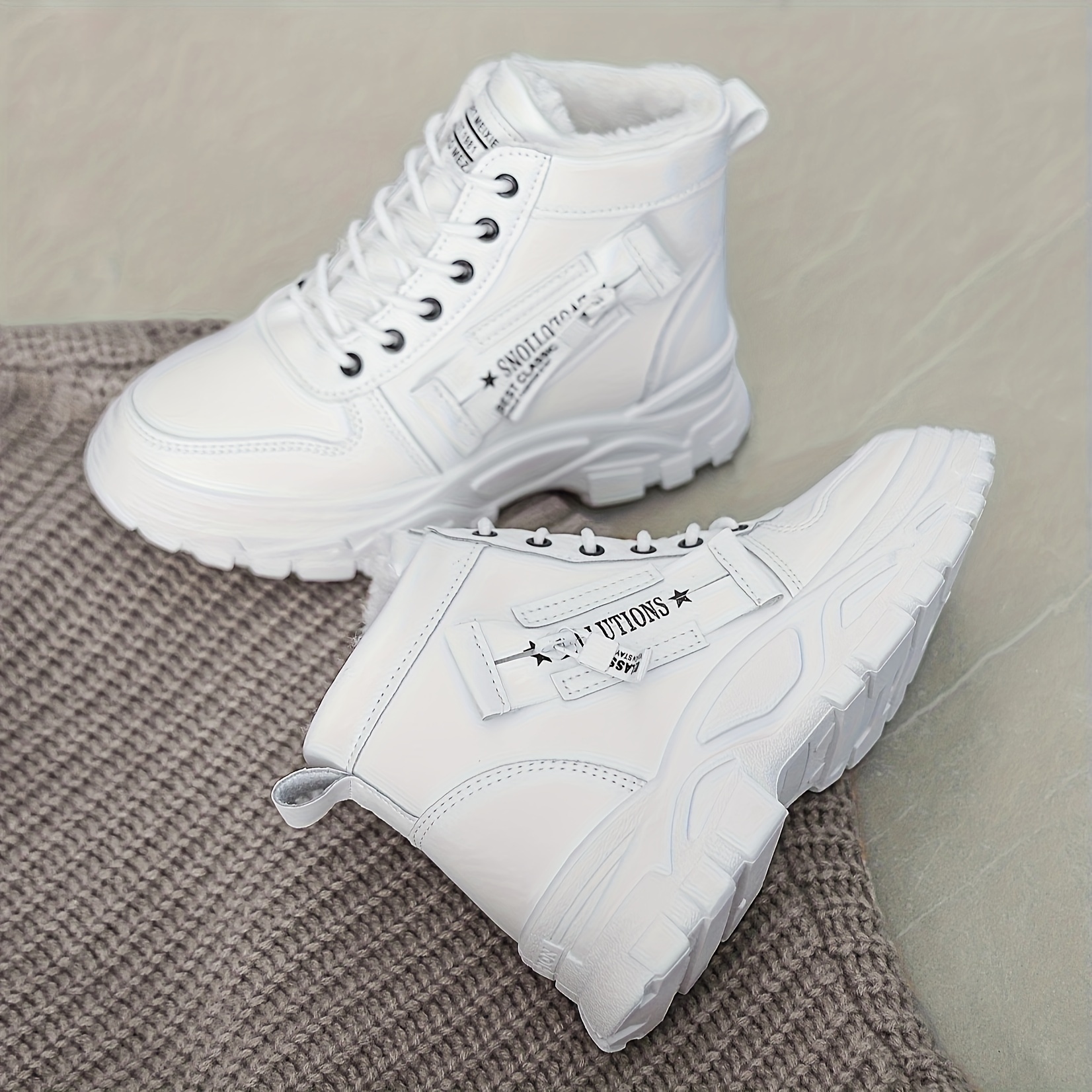 womens plush lined sneakers winter warm lace up high top ankle boots thermal outdoor shoes details 2