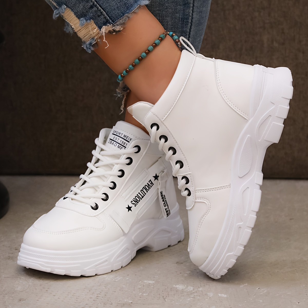 womens plush lined sneakers winter warm lace up high top ankle boots thermal outdoor shoes details 6