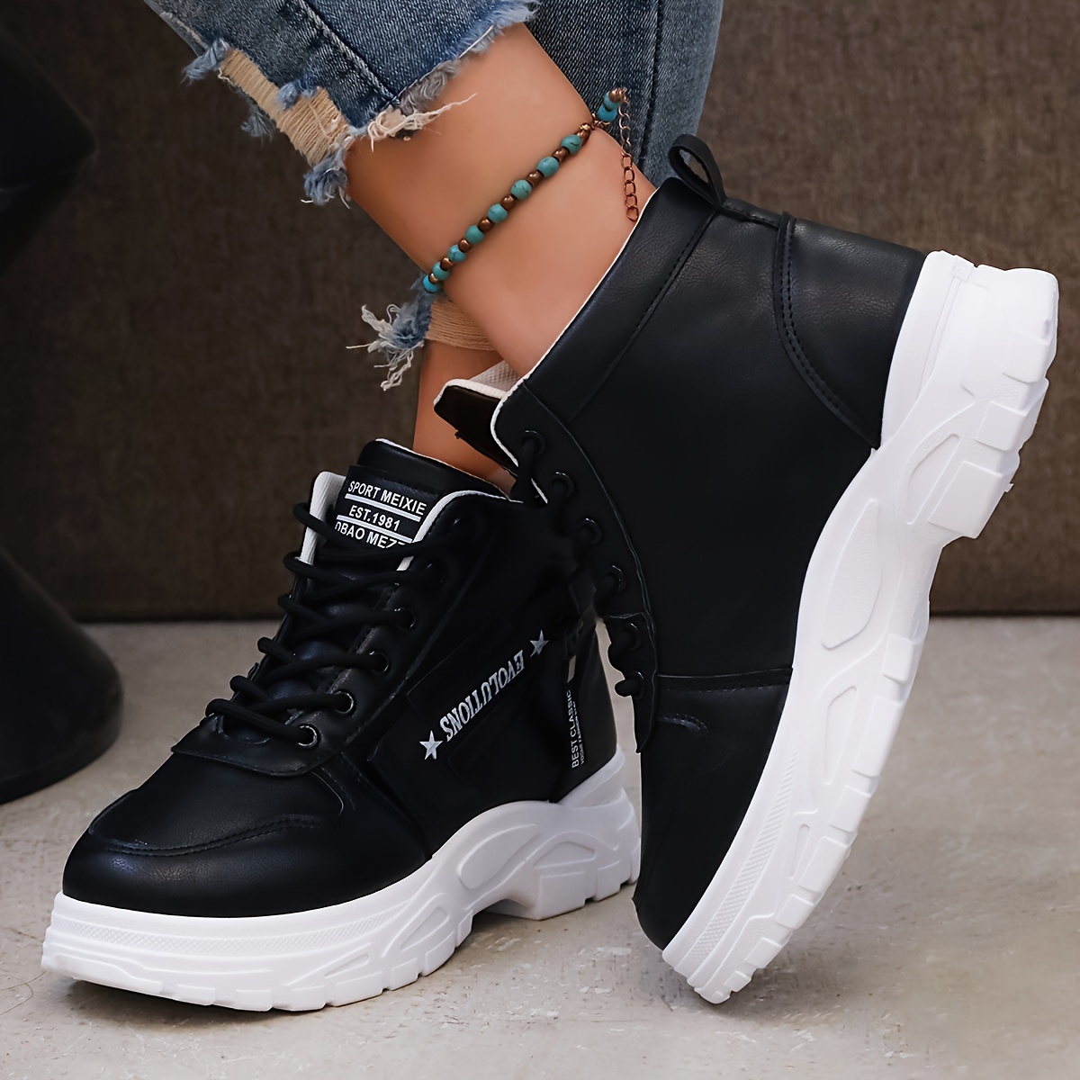womens plush lined sneakers winter warm lace up high top ankle boots thermal outdoor shoes details 9