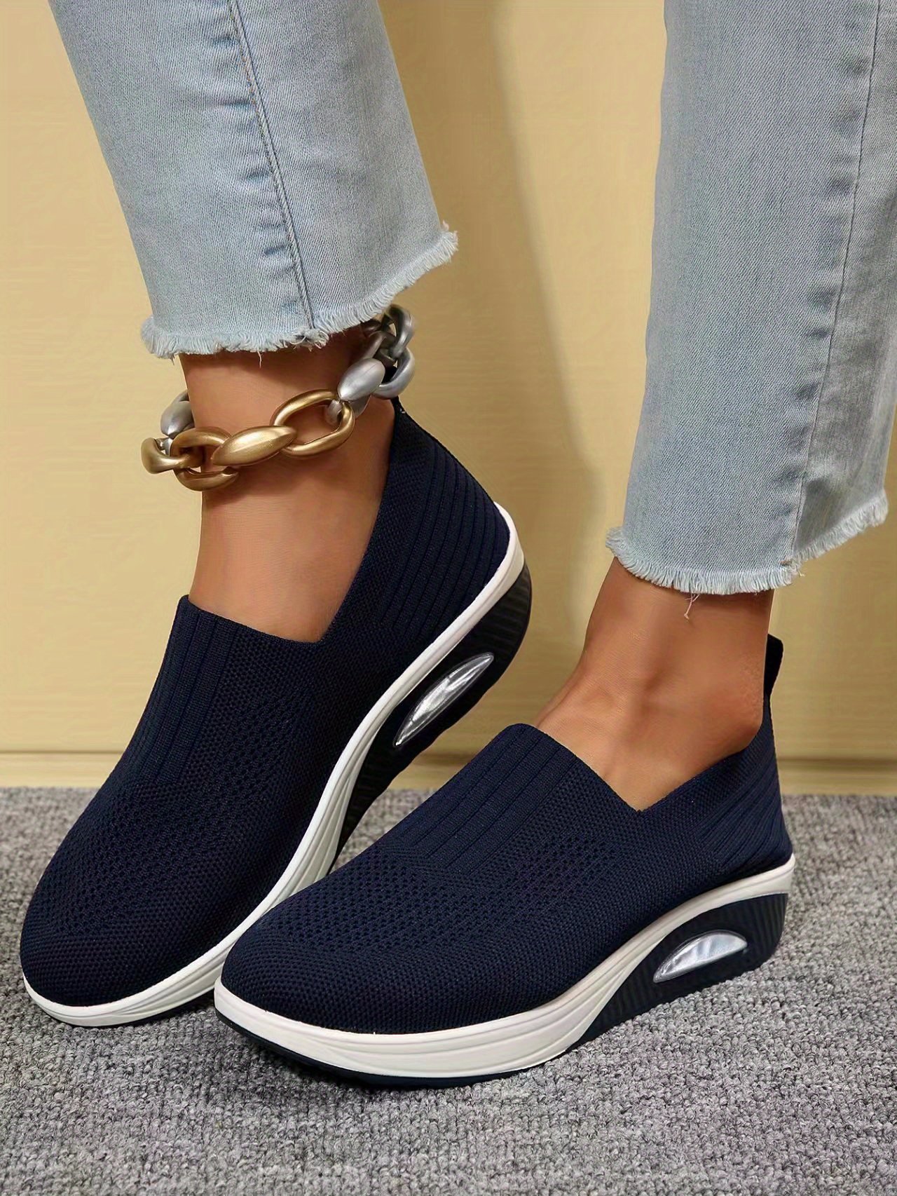 womens air cushion sock shoes comfort knitted slip on platform shoes casual walking shoes details 0
