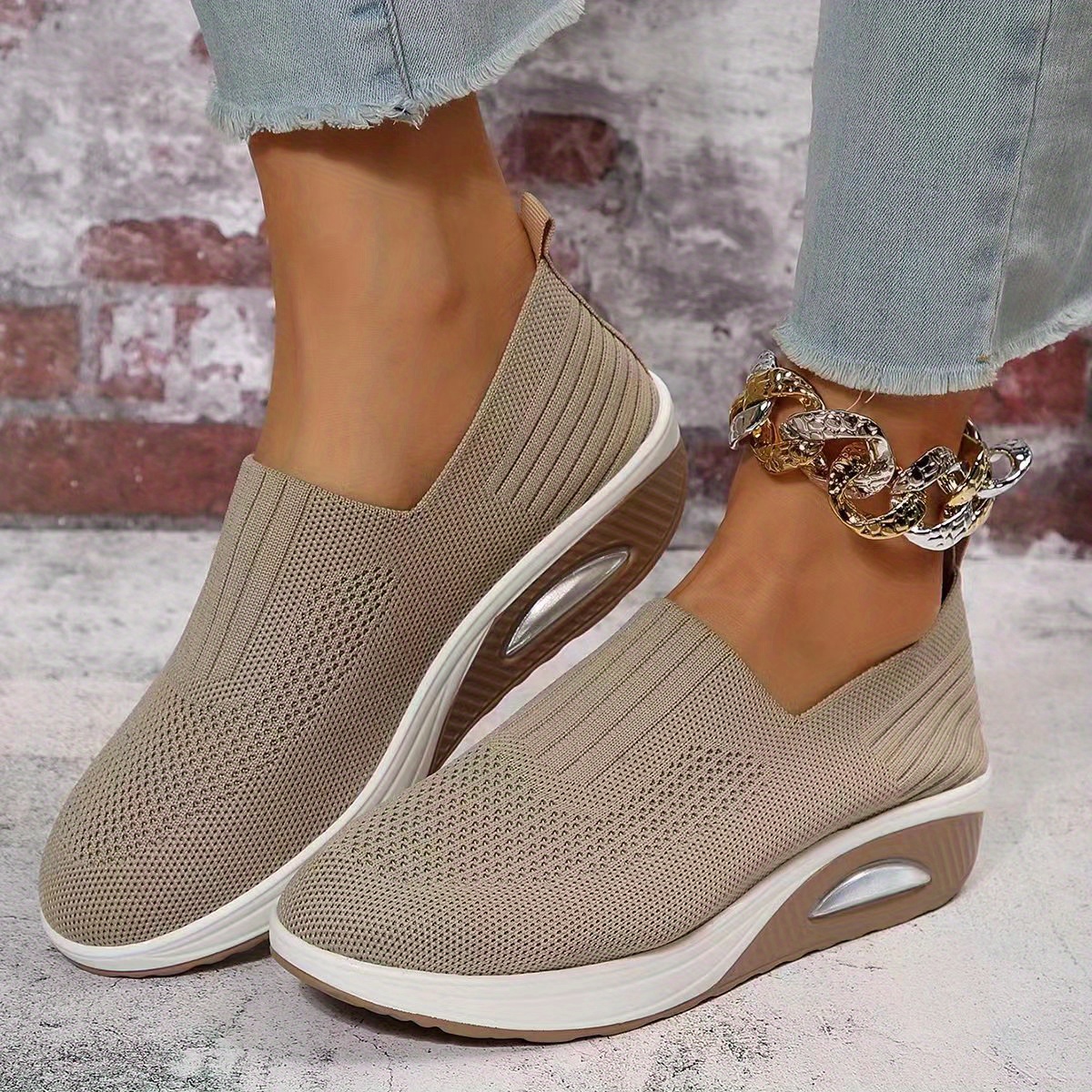 womens air cushion sock shoes comfort knitted slip on platform shoes casual walking shoes details 1