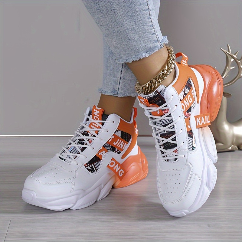 womens colorblock casual sneakers lace up comfy breathable high top trainers platform basketball shoes details 0
