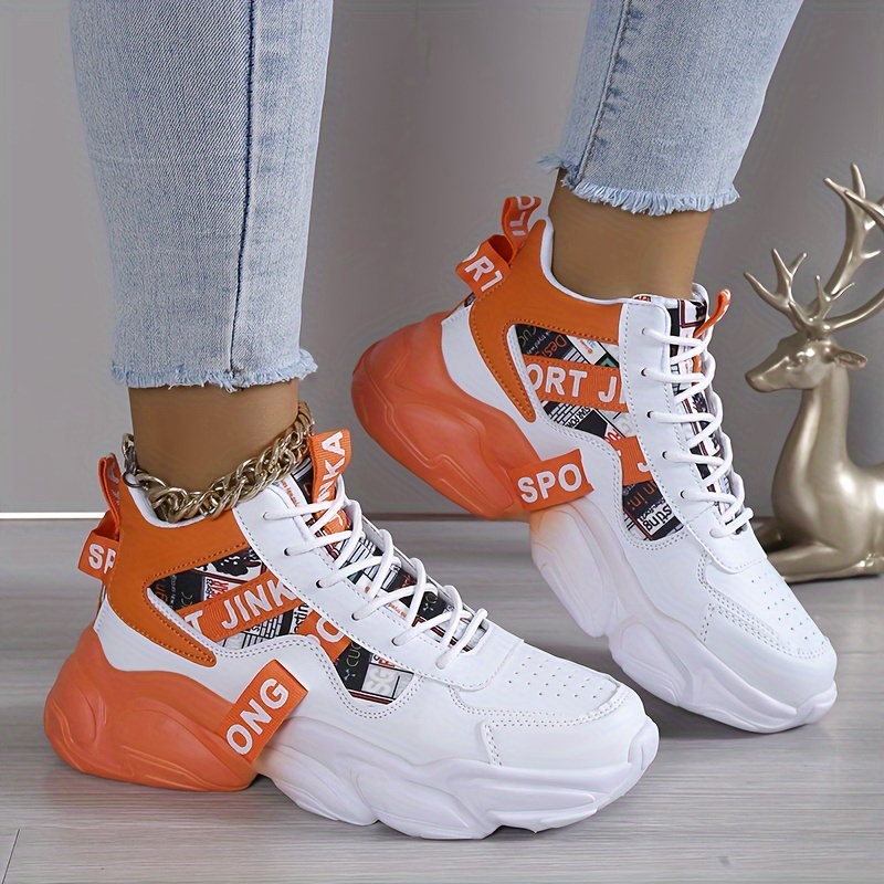 womens colorblock casual sneakers lace up comfy breathable high top trainers platform basketball shoes details 1