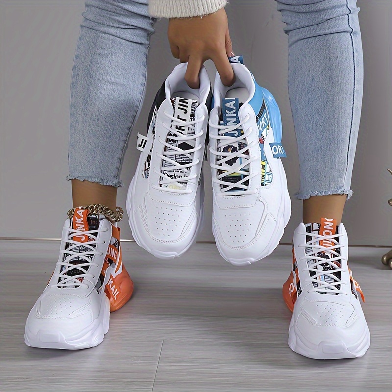 womens colorblock casual sneakers lace up comfy breathable high top trainers platform basketball shoes details 3