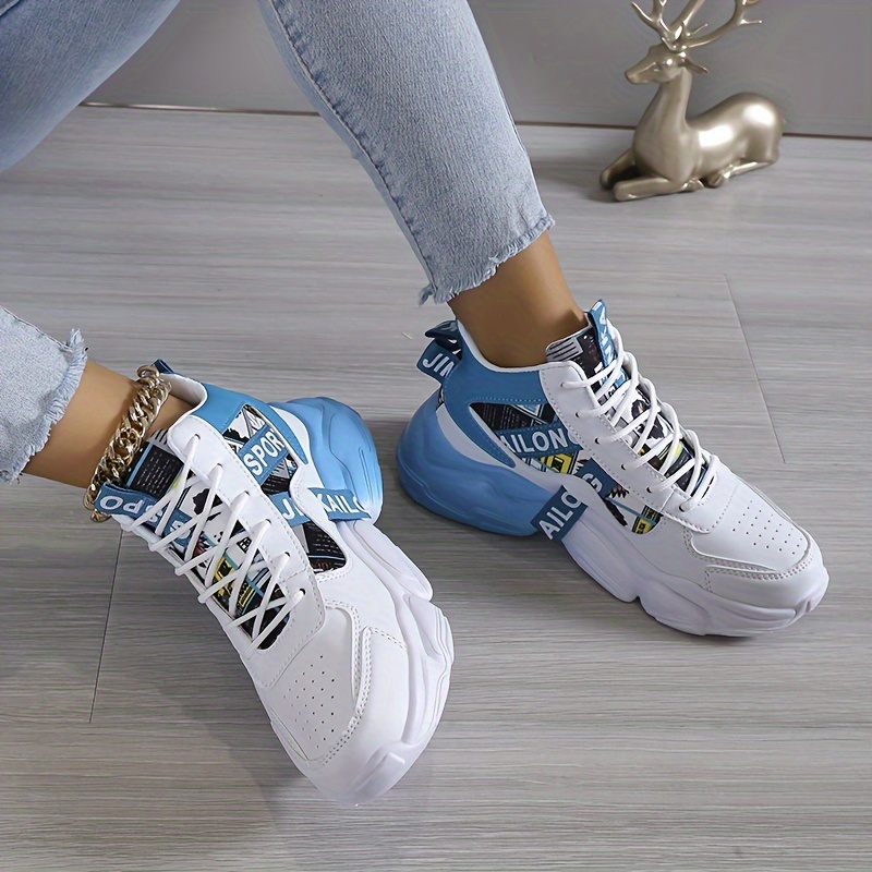 womens colorblock casual sneakers lace up comfy breathable high top trainers platform basketball shoes details 4