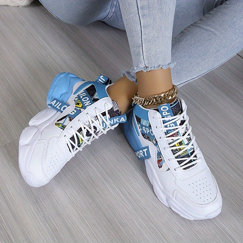 womens colorblock casual sneakers lace up comfy breathable high top trainers platform basketball shoes details 5