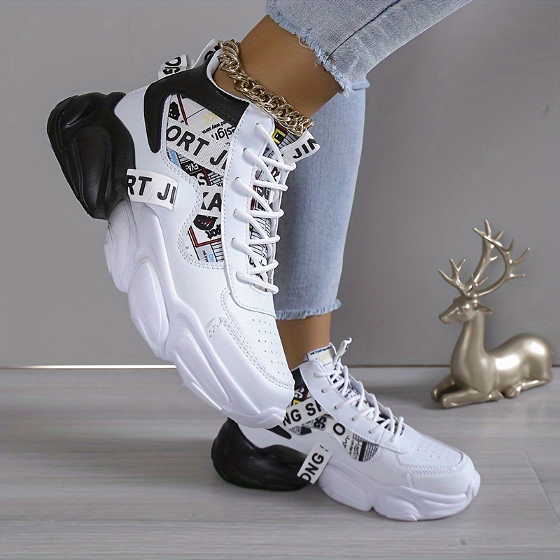 womens colorblock casual sneakers lace up comfy breathable high top trainers platform basketball shoes details 7