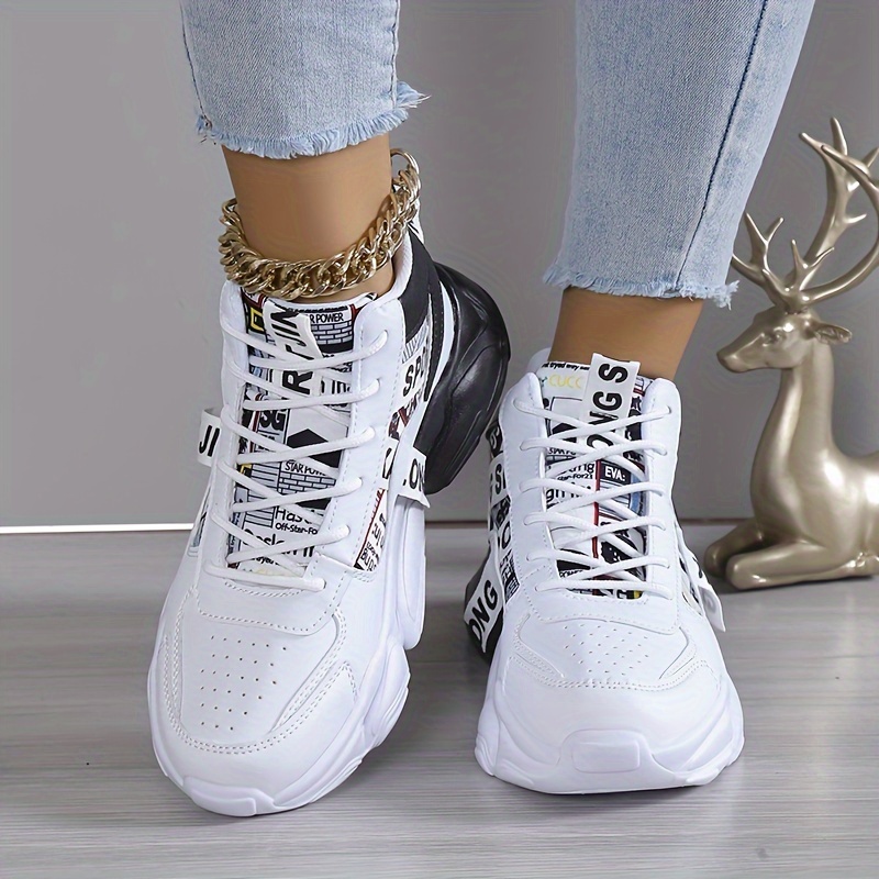 womens colorblock casual sneakers lace up comfy breathable high top trainers platform basketball shoes details 8