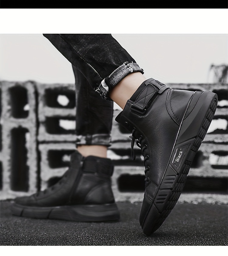 mens solid casual ankle boots breathable slip resistant lace up walking shoes for outdoor spring autumn and winter details 0