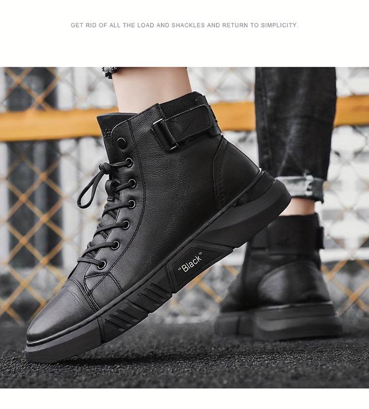 mens solid casual ankle boots breathable slip resistant lace up walking shoes for outdoor spring autumn and winter details 1
