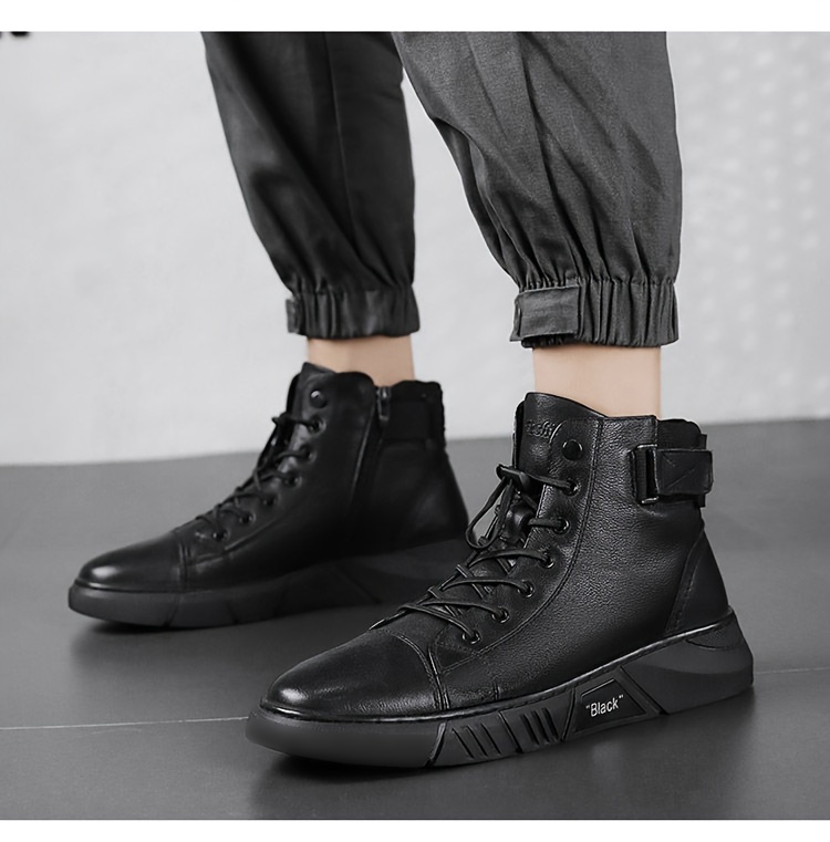 mens solid casual ankle boots breathable slip resistant lace up walking shoes for outdoor spring autumn and winter details 6