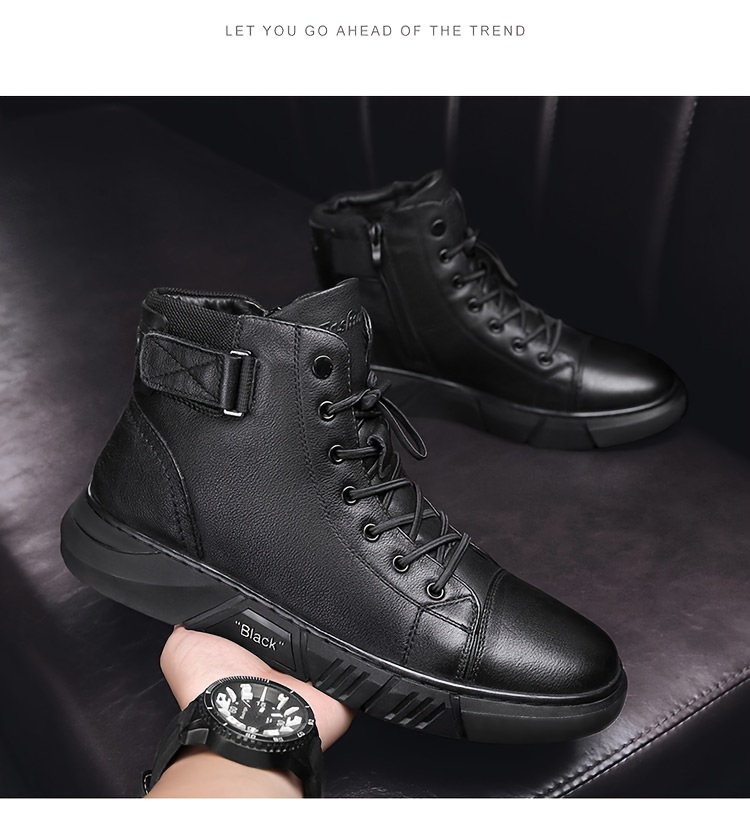 mens solid casual ankle boots breathable slip resistant lace up walking shoes for outdoor spring autumn and winter details 8