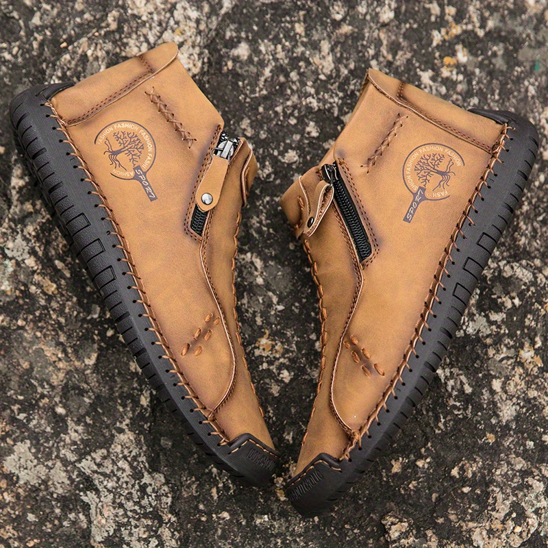 mens vintage high top zipper boots with assorted colors casual outdoor walking shoes details 1