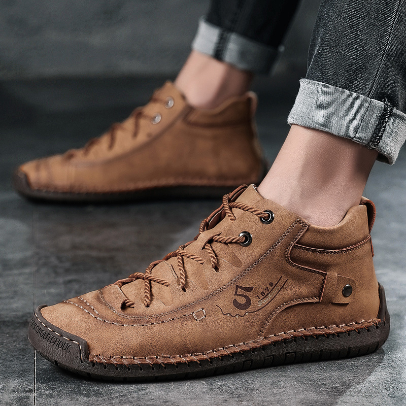 mens lace up sneakers casual synthetic leather walking shoes comfortable and breathable details 2