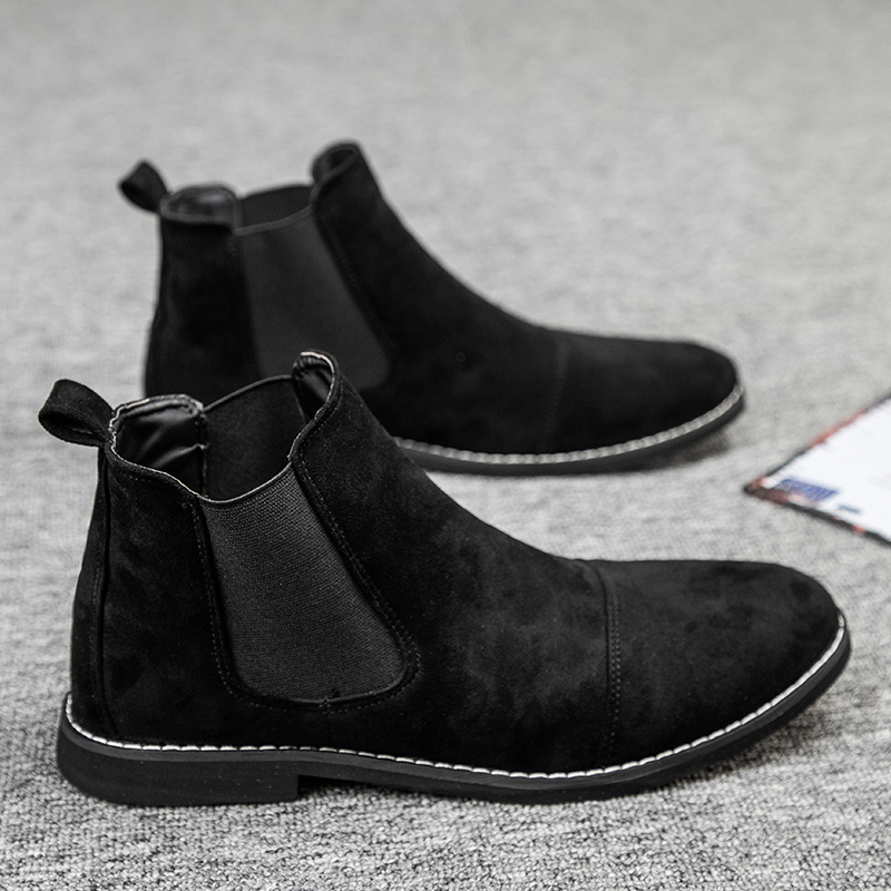 mens faux suede cap toe chelsea boots casual walking shoes details 0