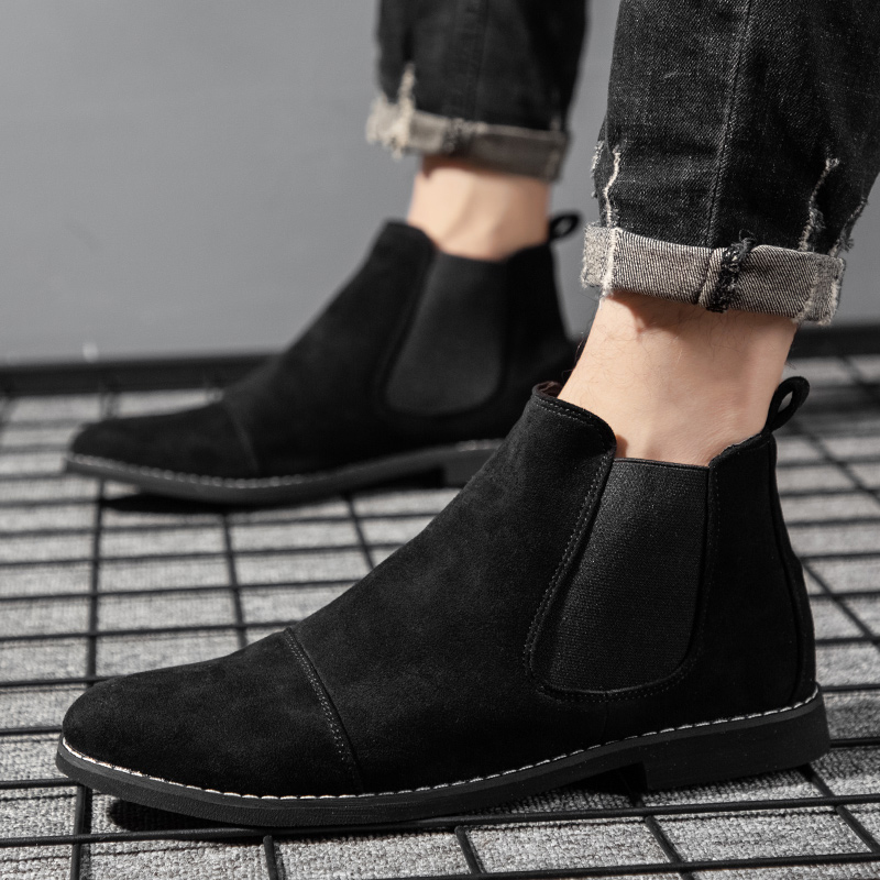 mens faux suede cap toe chelsea boots casual walking shoes details 3