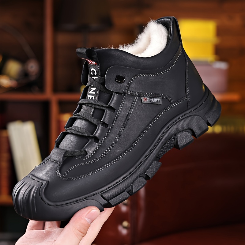 mens outdoor hiking boots breathable comfortable non slip boots with lined fuzz for outdoor walking hiking mountaineering autumn and winter details 0