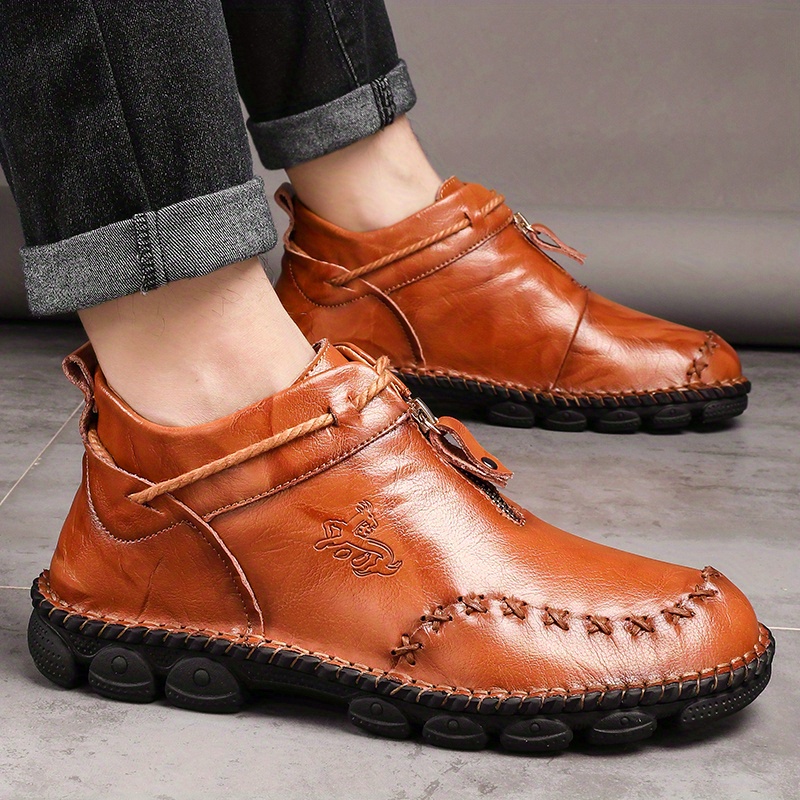 mens leather ankle boots with zippers casual walking shoes sneakers details 1