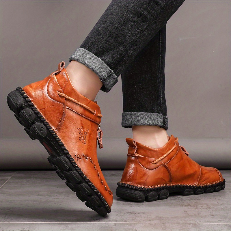 mens leather ankle boots with zippers casual walking shoes sneakers details 5