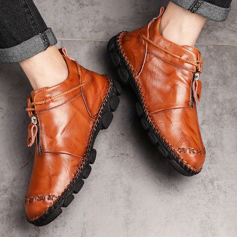 mens leather ankle boots with zippers casual walking shoes sneakers details 6