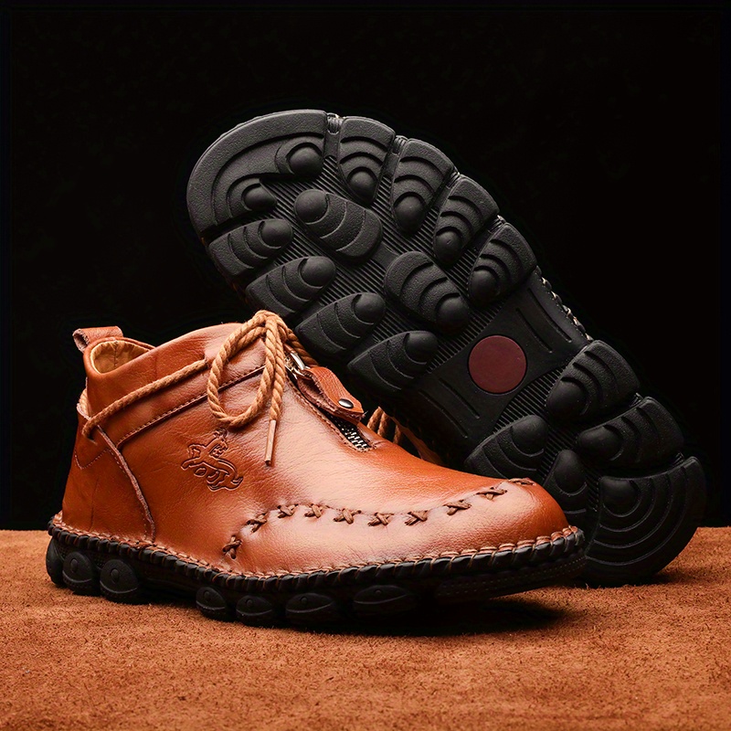 mens leather ankle boots with zippers casual walking shoes sneakers details 7