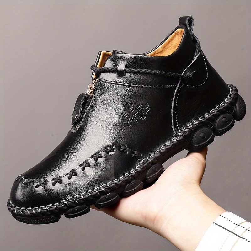 mens leather ankle boots with zippers casual walking shoes sneakers details 17