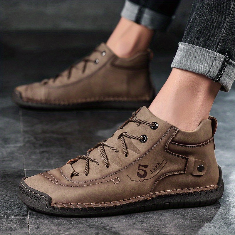 mens handmade stitching casual shoes outdoor ankle boots walking sneakers details 6