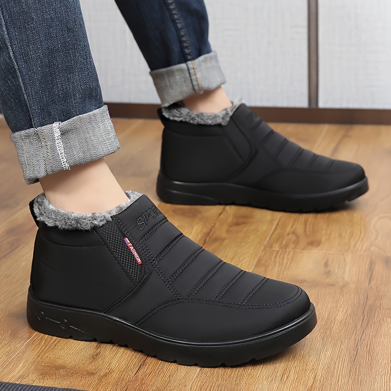 mens casual ankle boots breathable slip resistant slip on walking shoes with fuzzy lining for outdoor autumn and winter details 0