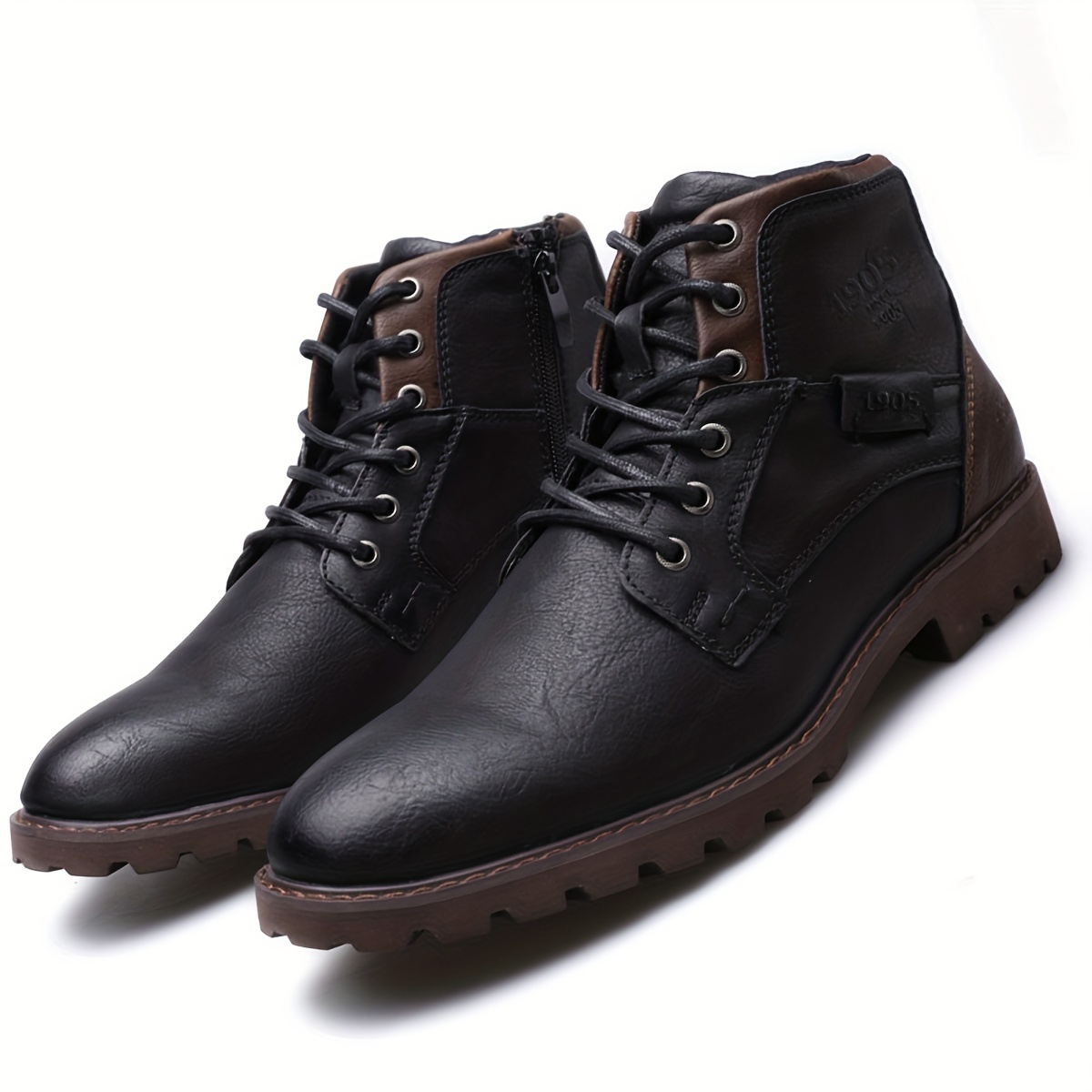 mens ankle boots lace up boots with side zipper retro vintage style casual walking shoes details 4