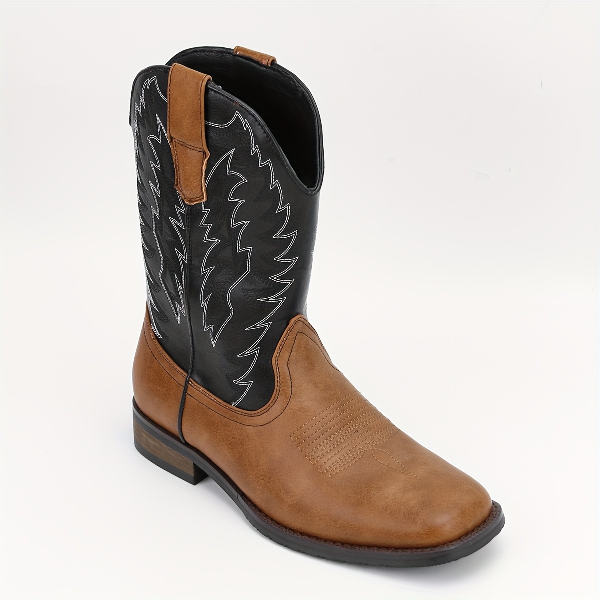 mens square toe roper boots western cowboy boots embroidered mid calf roper boots details 5