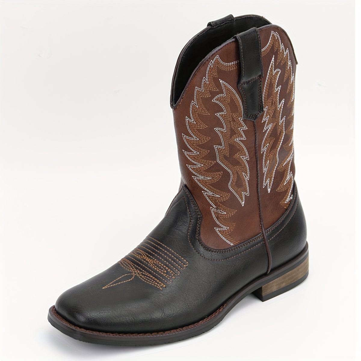 mens square toe roper boots western cowboy boots embroidered mid calf roper boots details 7