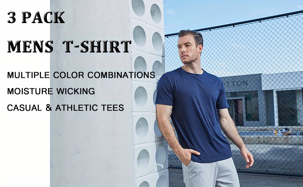 3pcs set solid color mens comfy medium stretch t shirt mens summer clothes mens clothing details 1