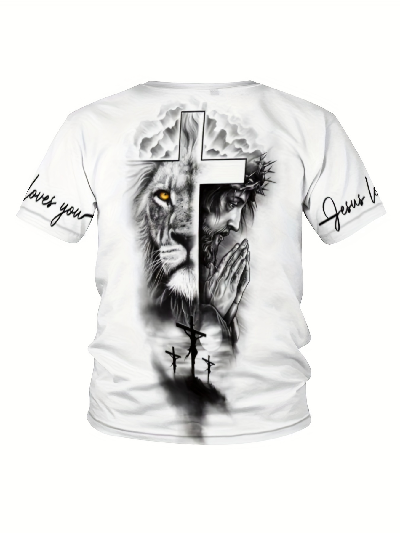 stylish cross lion pattern print mens comfy chic t shirt graphic tee mens summer outdoor clothes mens clothing tops for men gift for men details 0