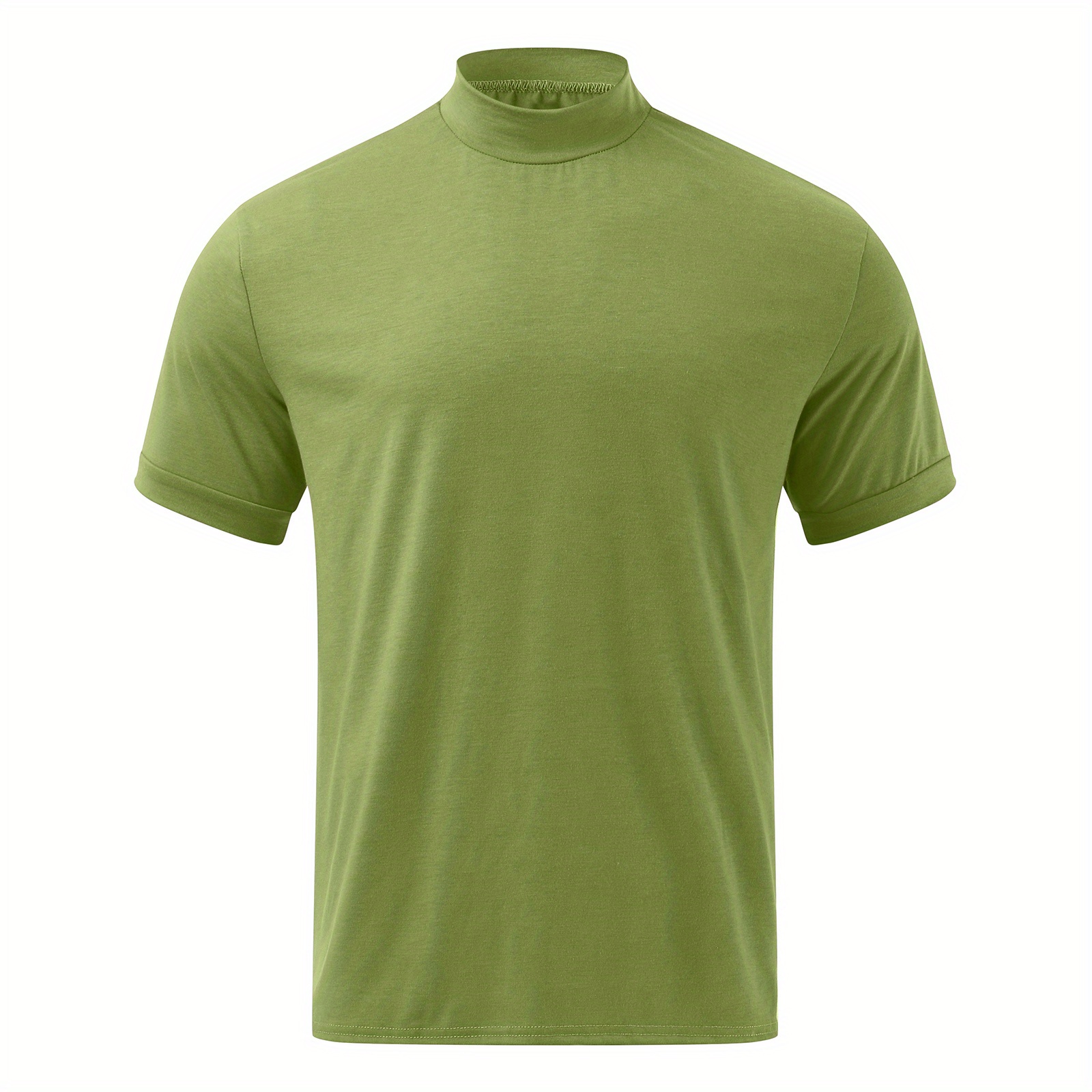 solid color mens short sleeve turtleneck stretch comfy t shirt summer streetwear details 5